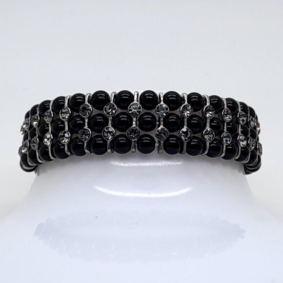 Gorgeous 6mm Black Glass pearl Multi-Strand with ab Stretch fashion Bracelets - Picture 1 of 4